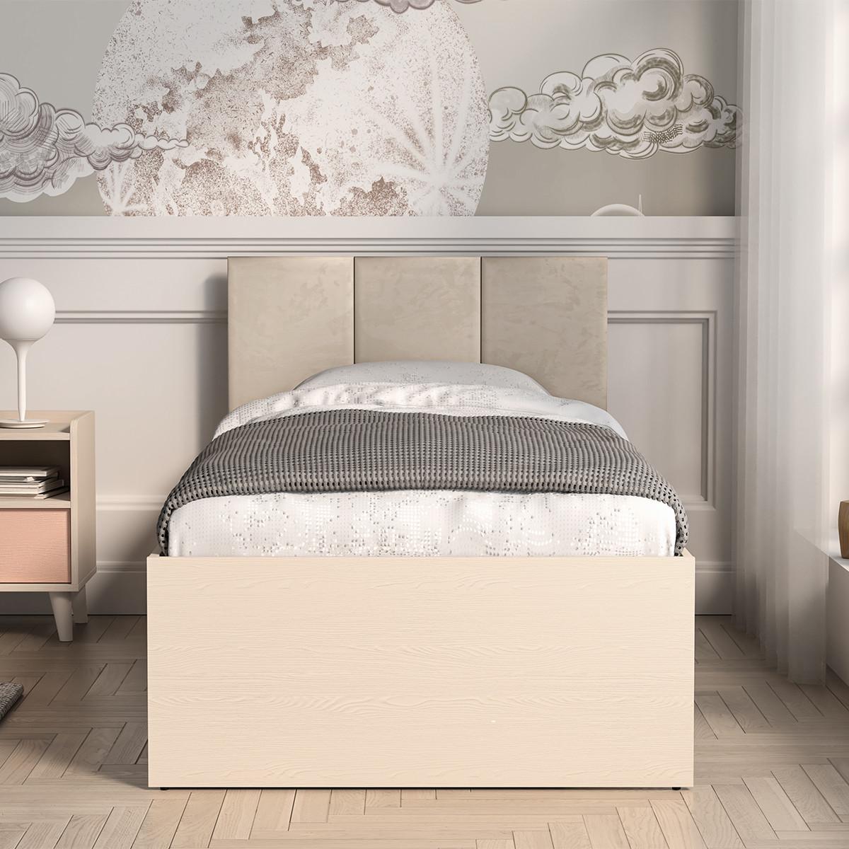 BETT 90/200 Alycia Beige - Holzeffekt - Braun, Holz (90/200cm) - Petits-meubles