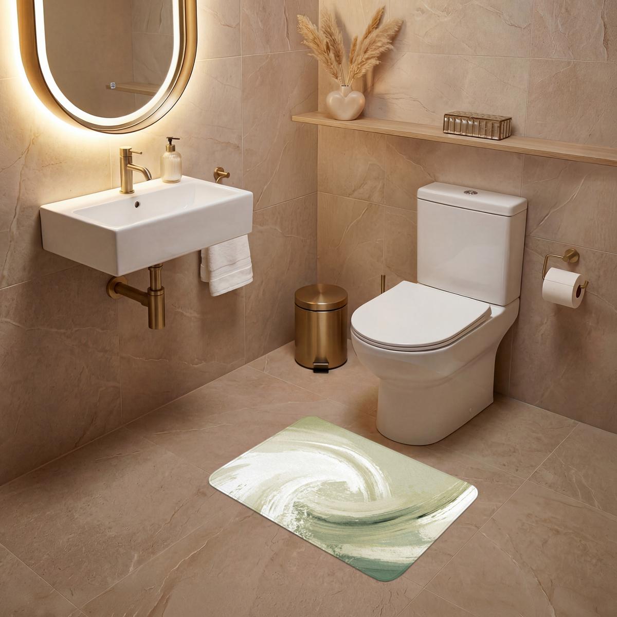 WC-VORLEGER Abstrakt - Pinselstriche - Wellen - Grün Toilettenvorleger 60x40 cm - Mintgrün, Textil (60/1cm) - OnlyWow
