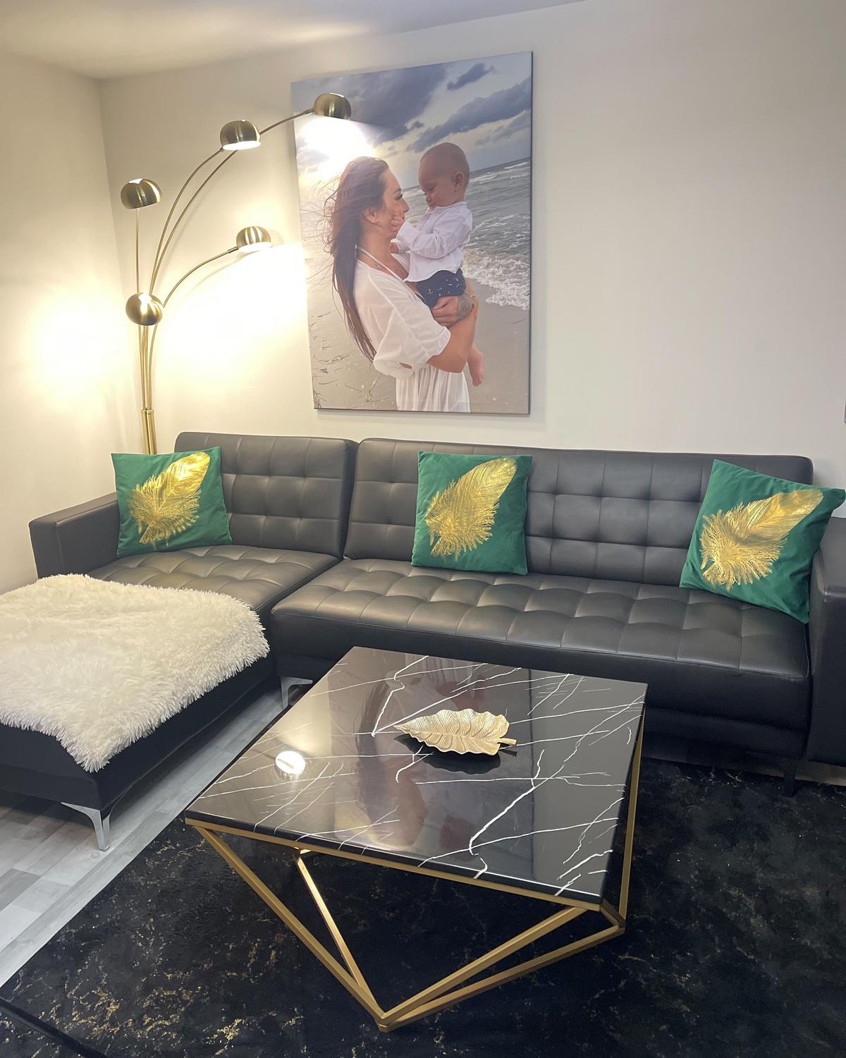COUCHTISCH Marmor Optik schwarz/gold quadratisch 80/80 cm Malibu - Goldfarben/Schwarz, Holzwerkstoff (80/80/40cm) - Beliani