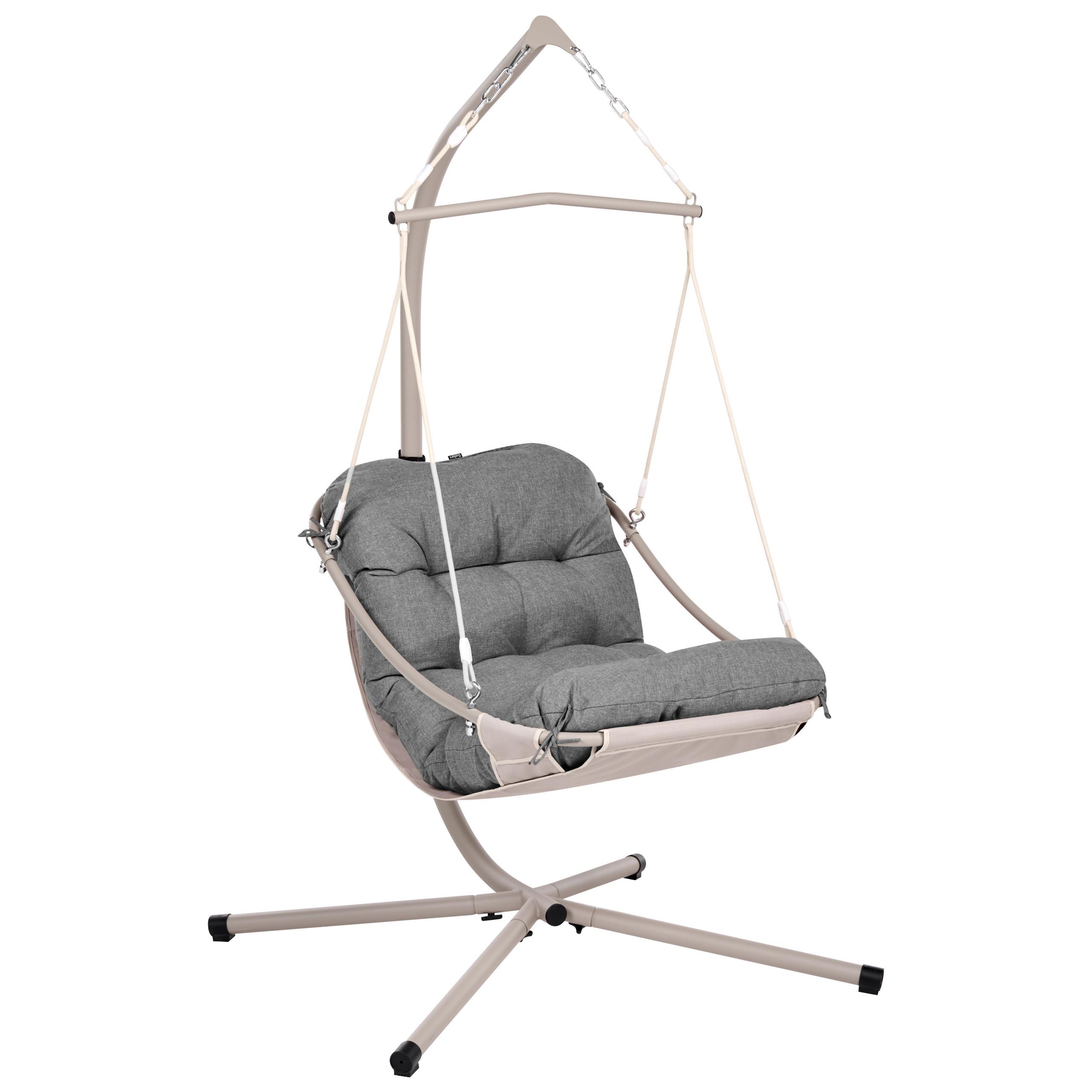 HÄNGESESSEL mit Gestell Metall Grau Alghero - Dunkelgrau/Beige, Textil (109/195/101cm) - Beliani