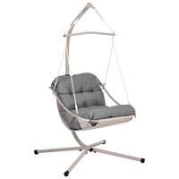HÄNGESESSEL mit Gestell Metall Grau Alghero - Dunkelgrau/Beige, Textil (109/195/101cm) - Beliani