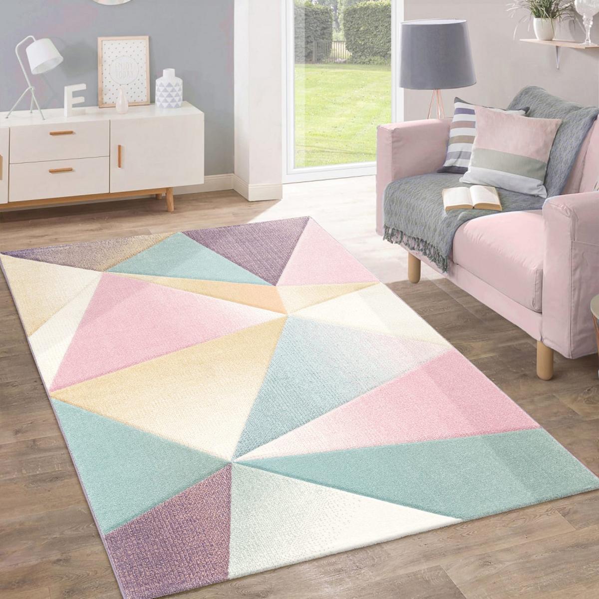 KURZFLORTEPPICH, geometrisch, Florhöhe 9 mm, Mehrfarbig, 60 x 100 cm - Multicolor, Textil (100/60cm) - KADIMA DESIGN