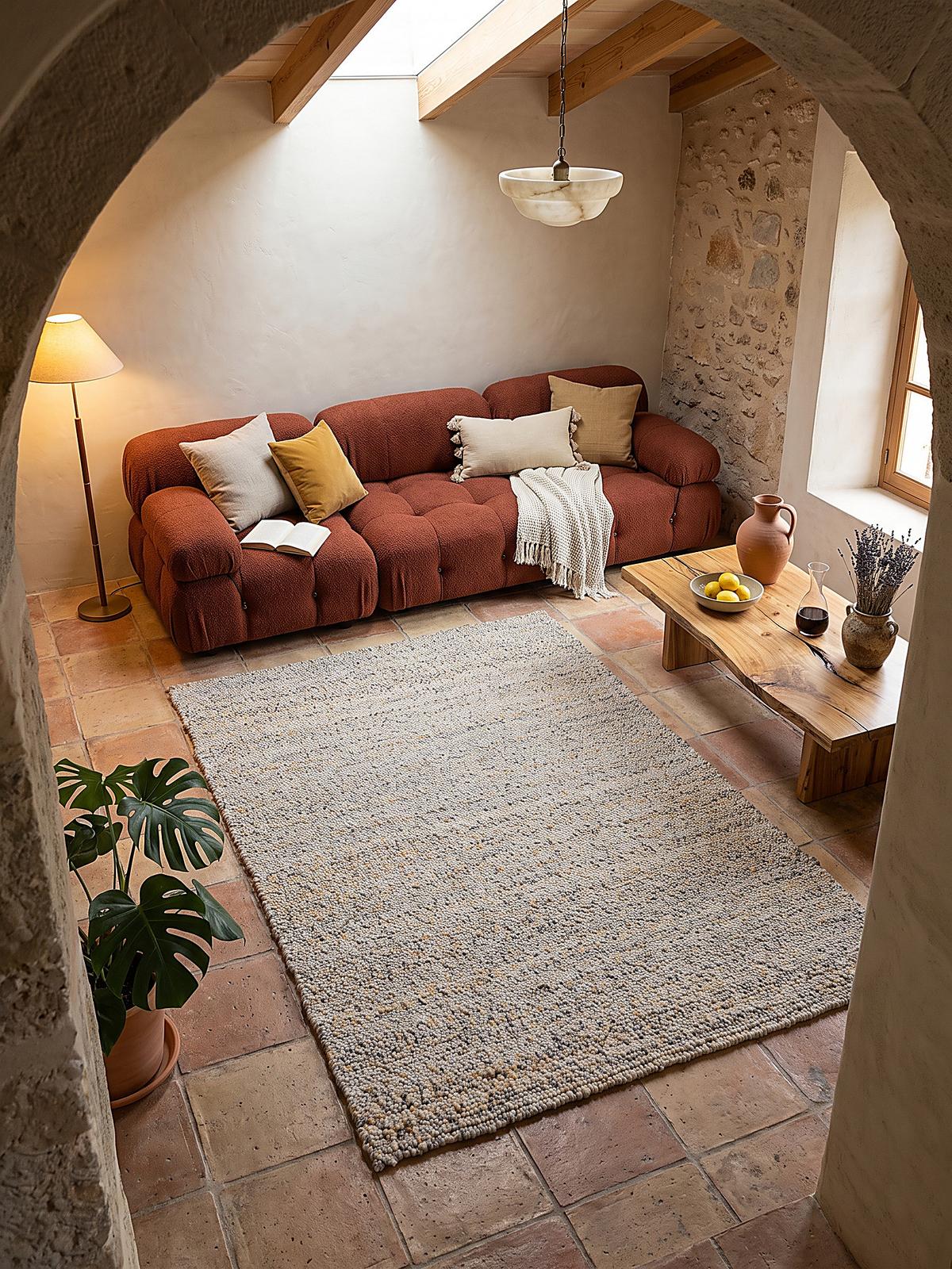 KURZFLORTEPPICH handgewebt GLAVEN, Bouclé-Struktur, Gelb-Grau, 120 x 170 cm - Gelb, Textil (120/170cm) - KADIMA DESIGN