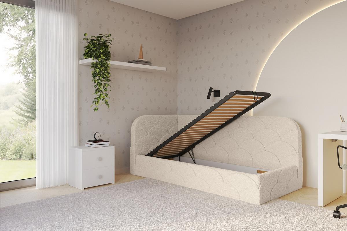 EINZELLBETT Jugendbett mit Bettkasten, Rechts - ELRY 100x200 Dunkelbeige - Taupe, Holzwerkstoff/Textil (100/200cm) - ALTDECOR