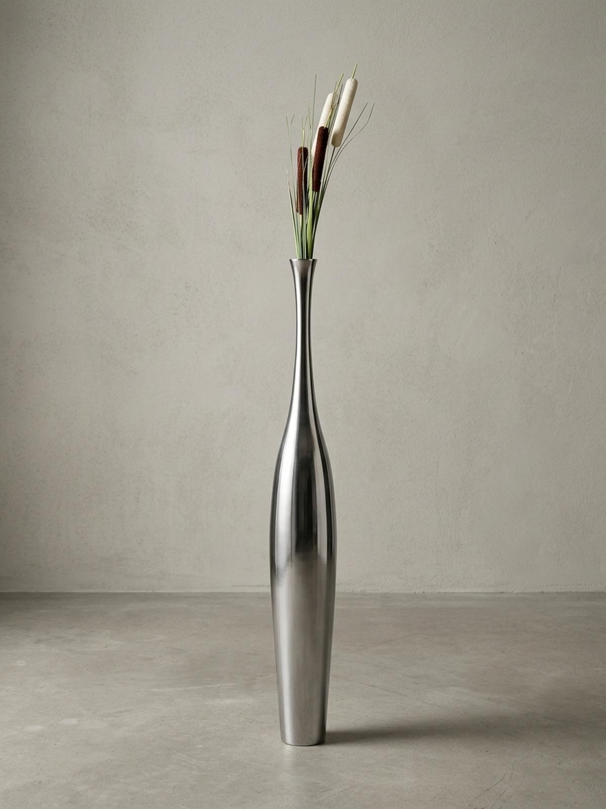 VASE Aluminium Modern Stil Modell BOTTLE S Silber mit einer Öffnung - Silberfarben, Metall (100cm) - KADIMA DESIGN