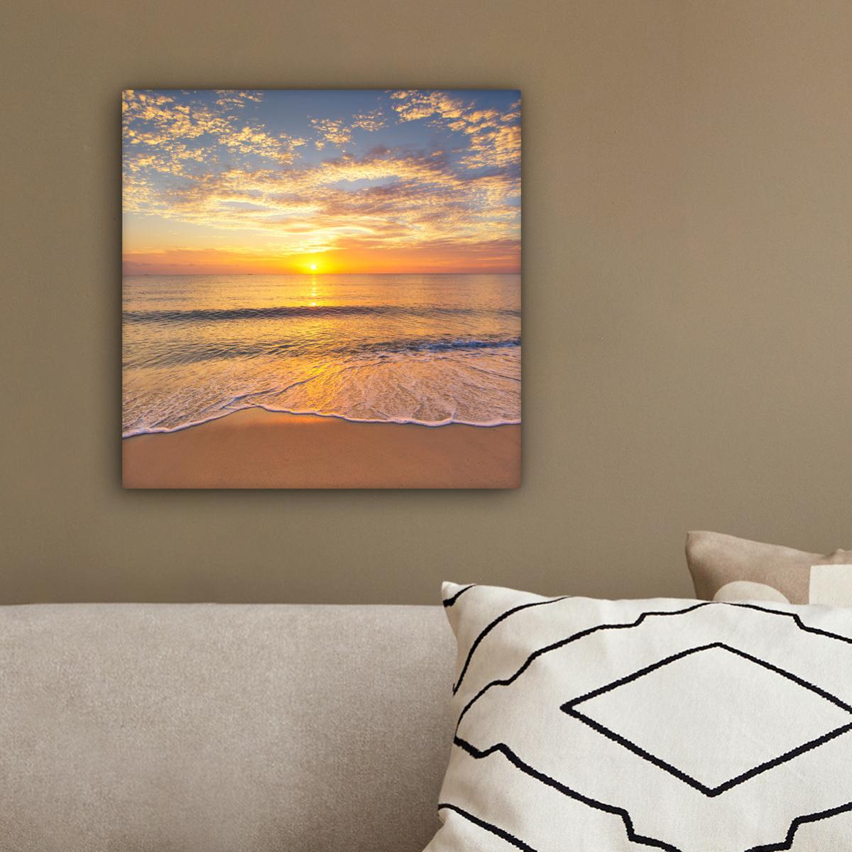 LEINWANDBILD Strand - Sonnenuntergang - Meer Deko Wohnzimmer 20x20 cm - Gelb, Textil (20/20cm) - MuchoWow