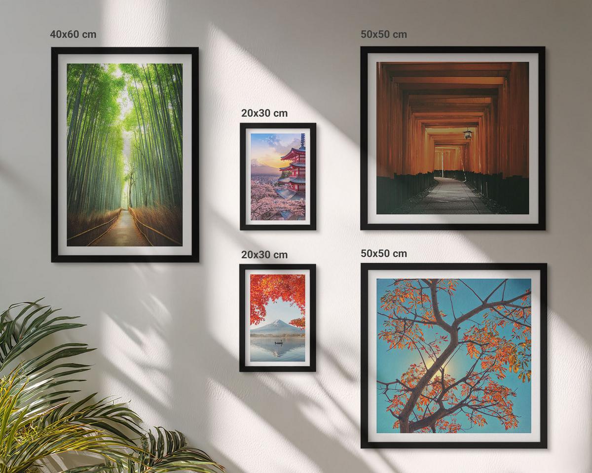 BILDER SET 5er Set - 50x50 cm & 20x30 cm & 40x60 cm Schwarzer Rahmen - Meerblick, farbenfrohe Häuser - Schwarz, Kunststoff (40/60cm) - TULUP