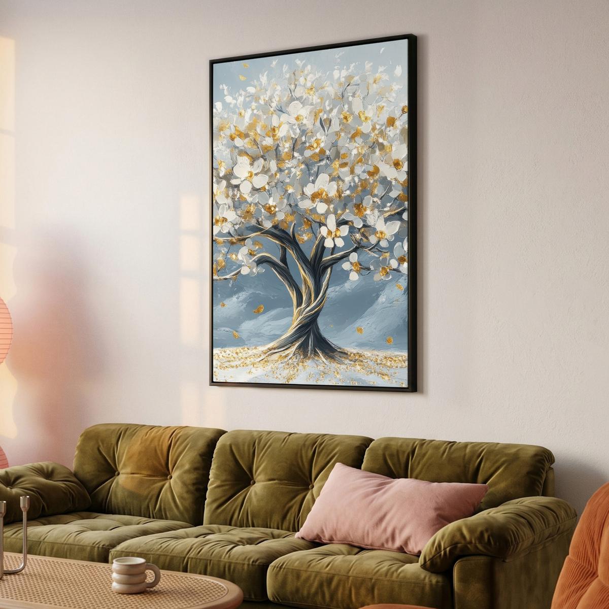 LEINWAND Bilder mit Rahmen - Baum - Winter - Baum des Lebens - Modern - Gold - 80x120 - Goldfarben, Textil (80/120cm) - MuchoWow