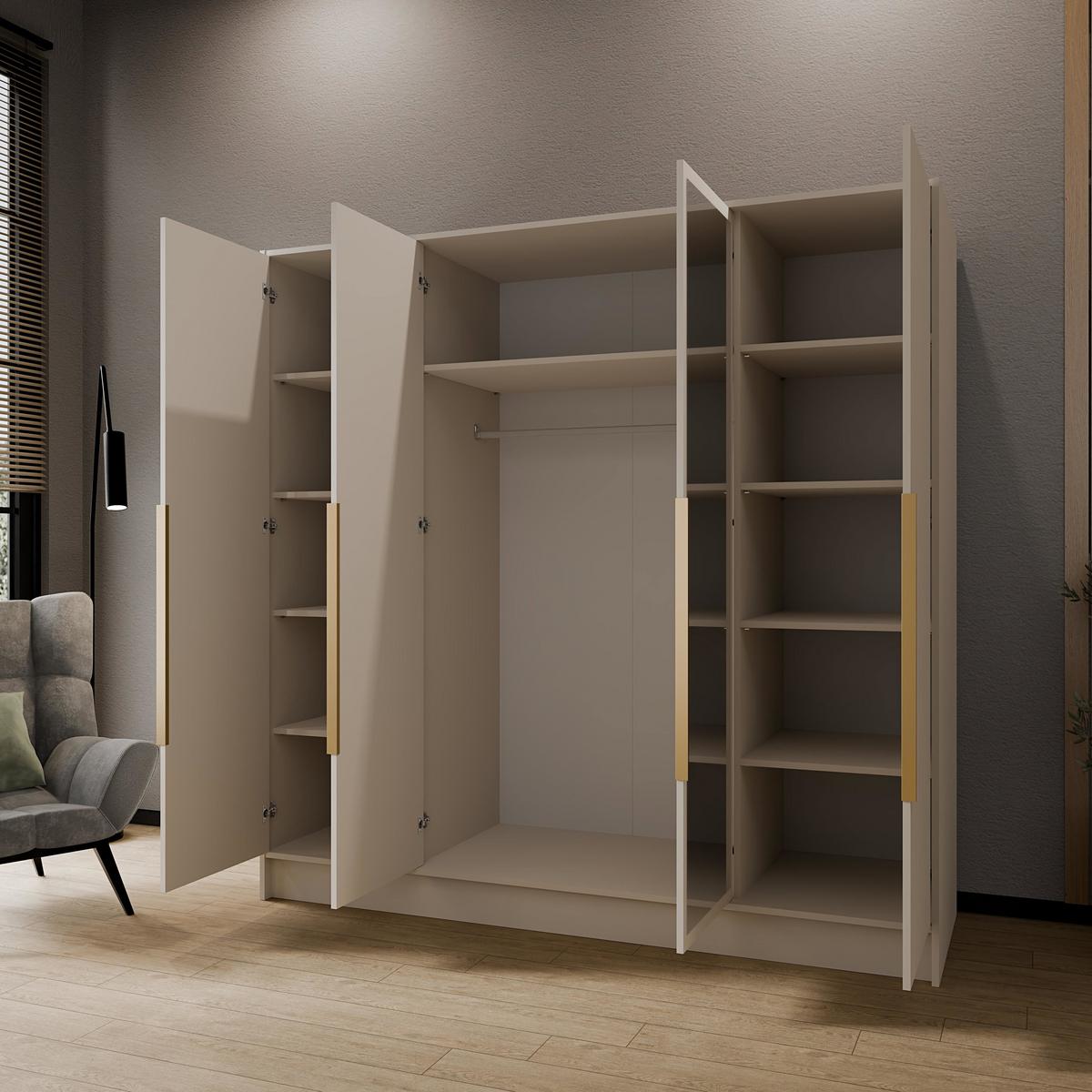KLEIDERSCHRANK Mono Lux mit Speigel, Drehtüren mit Schwarze Metallgriffe, Kaschmir 200/200/51 cm - Kaschmir/Beige, Holzwerkstoff (200/200/51cm) - WFL GROUP