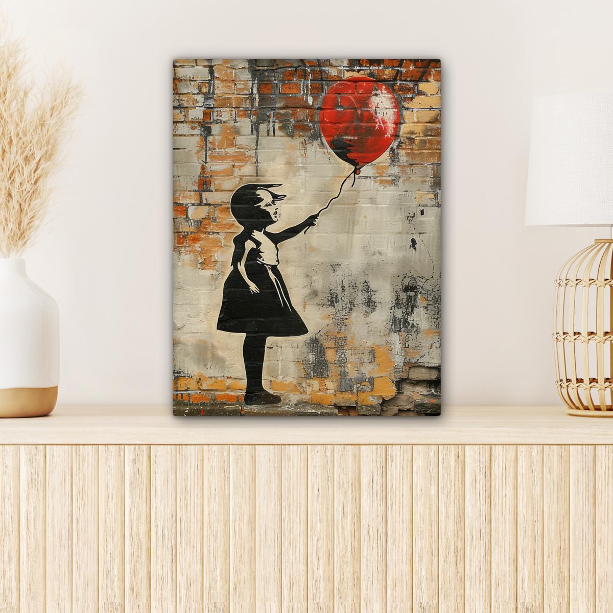 LEINWANDBILD Graffiti - Banksy - Mädchen - Straßenkunst Room Decor 30x40 cm - Sandfarben, Textil (30/40cm) - MuchoWow
