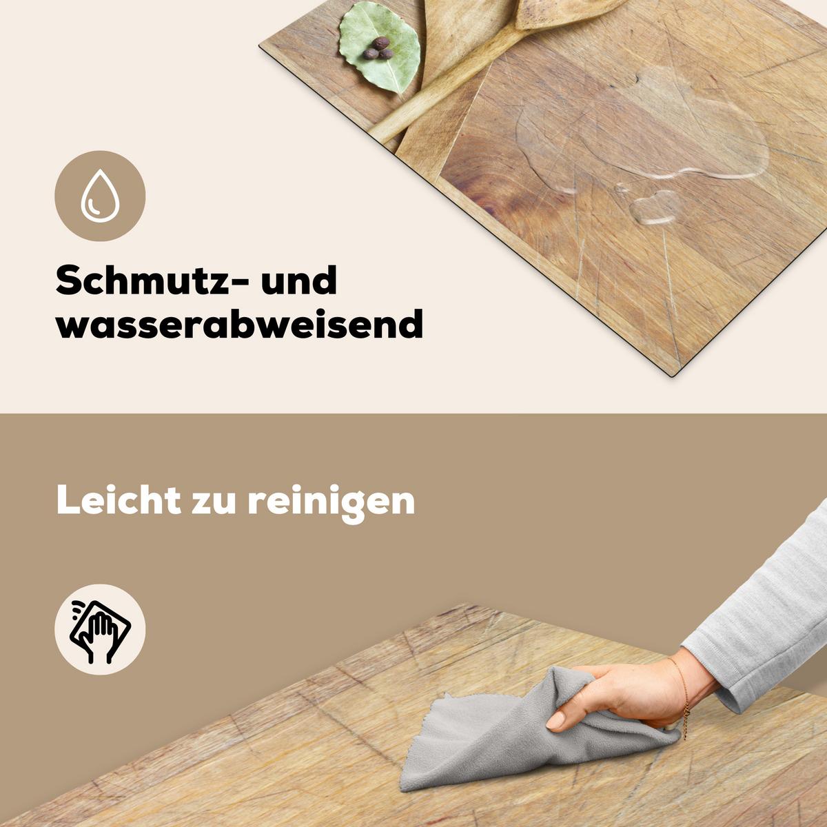 HERDABDECKPLATTE Holz - Löffel - Braun - Smiley Herdabdeckung Induktionsfeld 75x52 cm - Hellbraun, Kunststoff (75/52/0.2cm) - MuchoWow