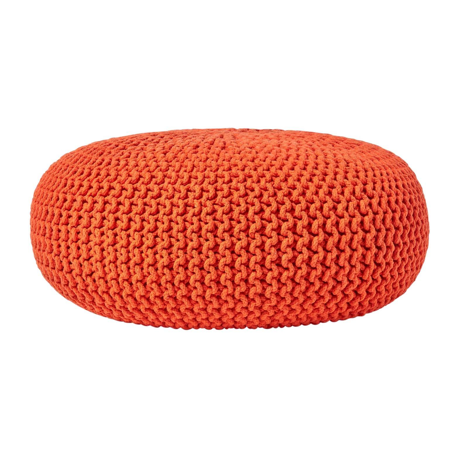 STRICK-POUF orange, Bodenkissen rund 70/70/23 cm - Orange, Textil (70/23/70cm) - Homescapes