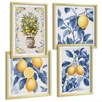 BILDER SET 4er Set - 50x50 cm & 40x60 cm Goldrahmen - Zitronenzweige mit blauen Blättern - Goldfarben, Kunststoff (50/50cm) - TULUP