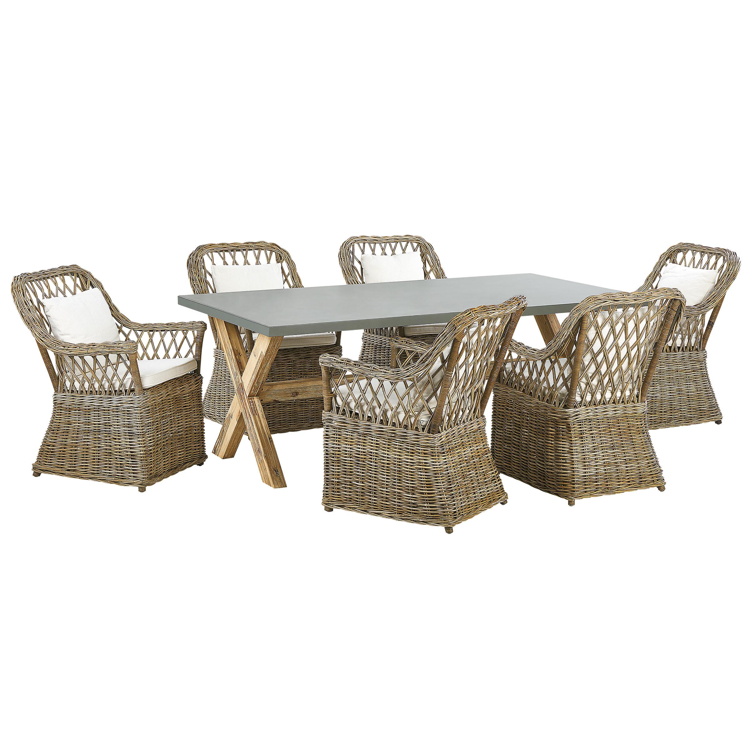 GARTENMÖBEL SET 6-Sitzer Rattan natürlich Auflagen cremeweiß Maros/Olbia - Hellbraun/Beige, Naturmaterialien - Beliani