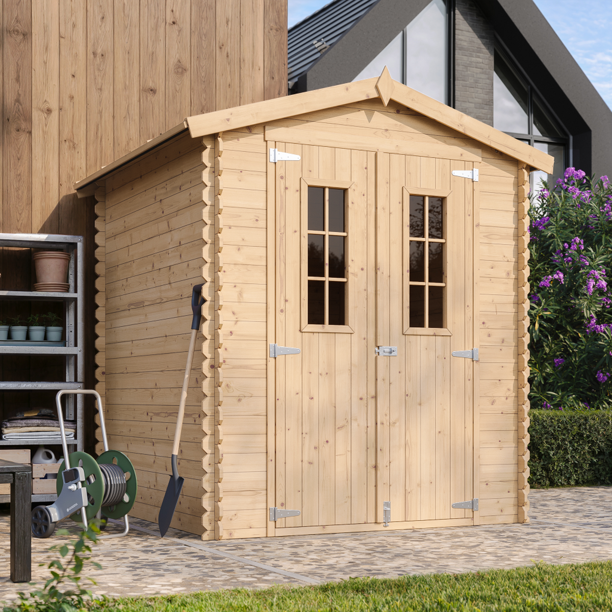 HOLZHAUS GARTENHAUS- B196xL186xH218 cm/ 2,82 m2 - M320C - Beige, Holz (180/218/186cm) - Timbela