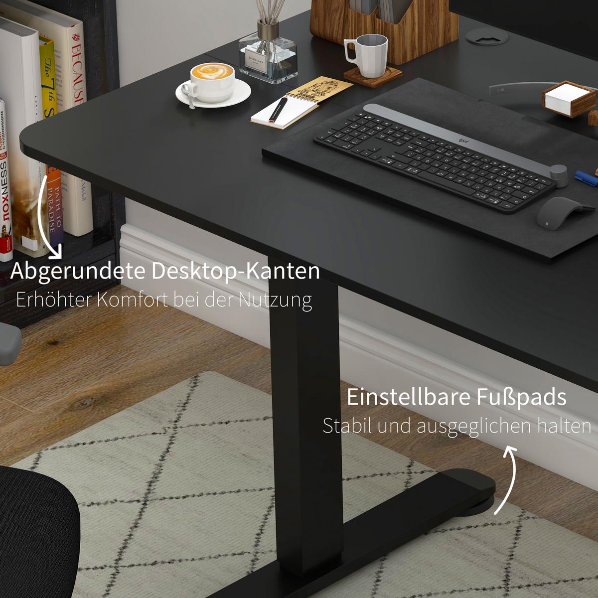 HÖHENVERSTELLBARER Schreibtisch 140 x 70cm Elektrisch Computertisch mit Haken - Schwarz, Kunststoff (140/70/116cm) - Vinsetto