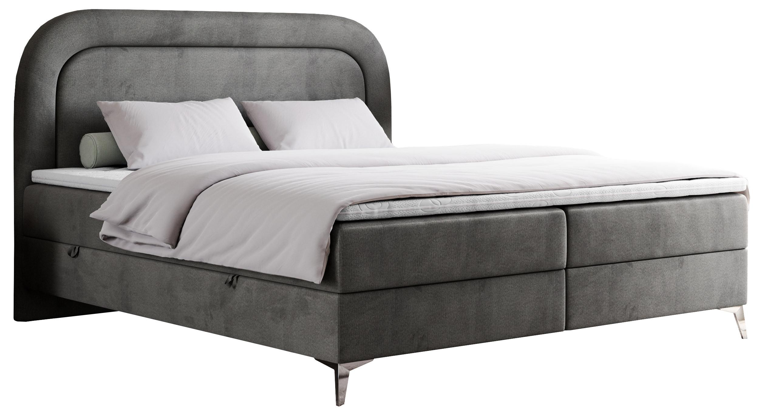 BOXBETT EIRA 180/200 Dunkelgrau Velvet - H4 - Dunkelgrau/Silberfarben, Holz/Textil (180/200cm) - MKS