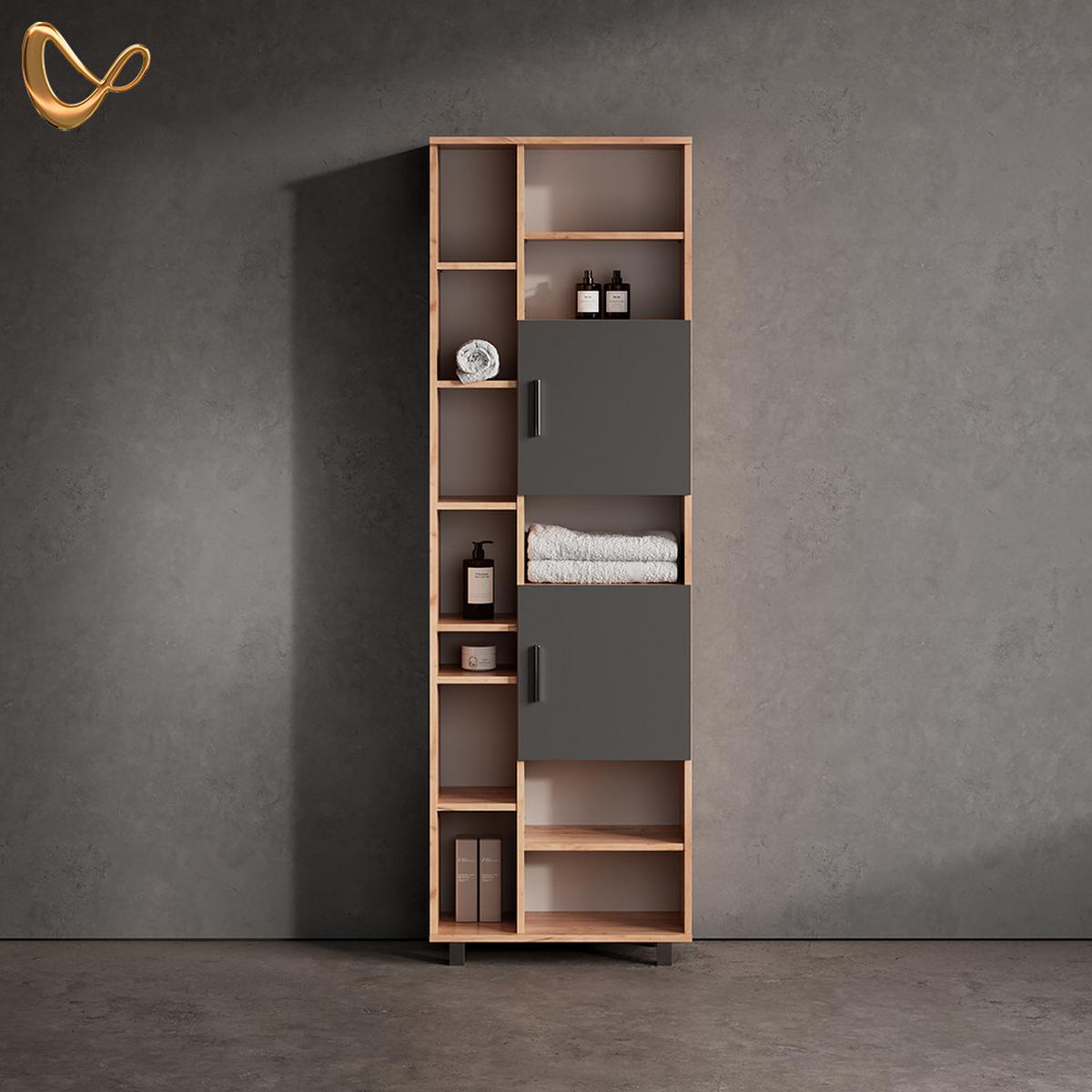 BADSCHRANK Eisak Goldkraft Eiche 60 x 190 cm - Honigeiche, Holzwerkstoff (60/190/30cm) - Livinity®