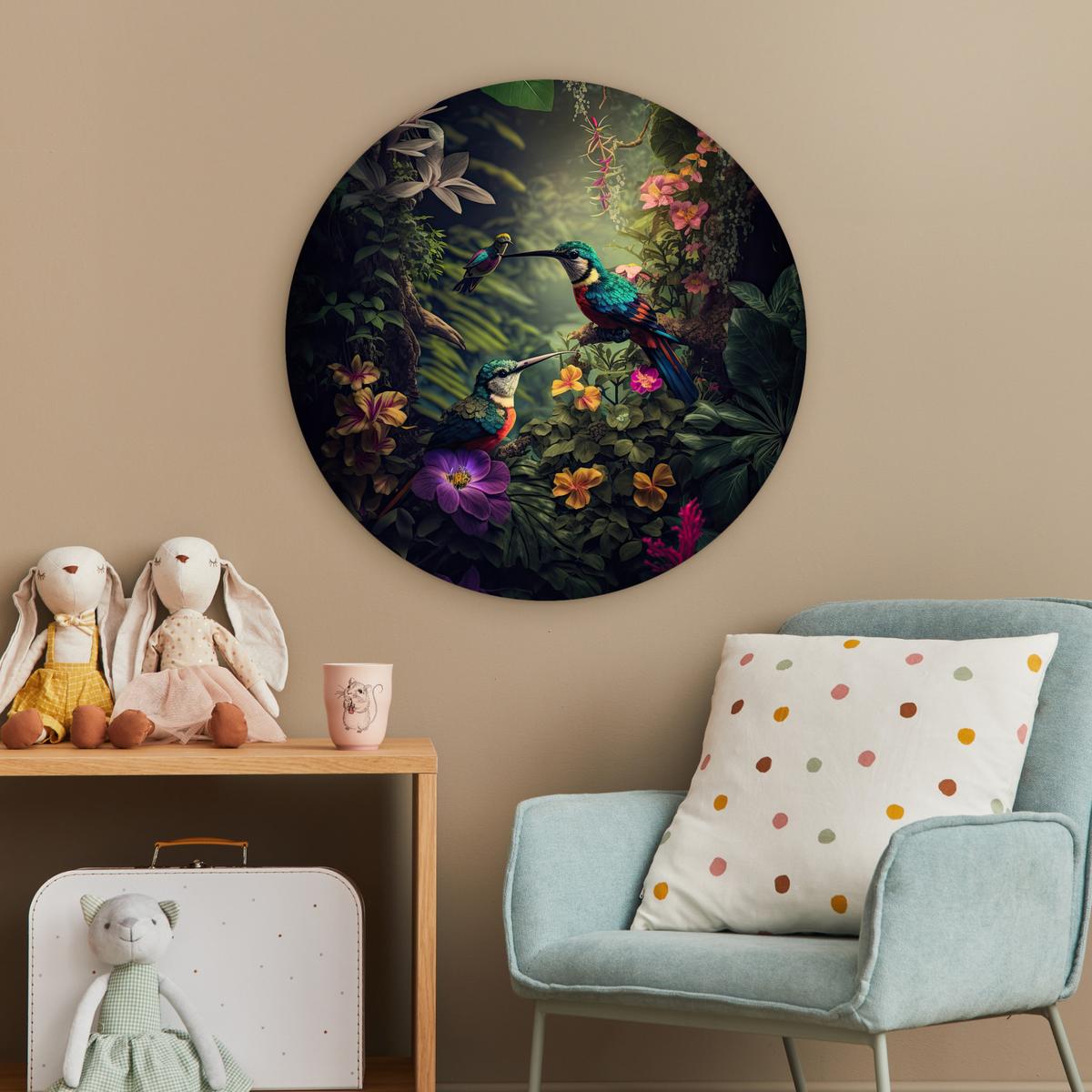 WANDBILD Blumen - Vogel - Dschungel - Pflanzen Wanddeko Schlafzimmer 60x60 cm - Petrol, Kunststoff (60/60cm) - MuchoWow