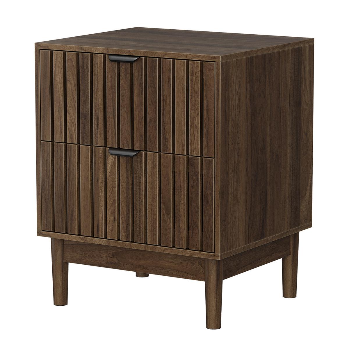 NACHTTISCH in walnuss-optik mit latten-design, 2 schubladen und massivholzbeinen - Walnussfarben, Holzwerkstoff (45/56.5/39cm) - Urban Meuble