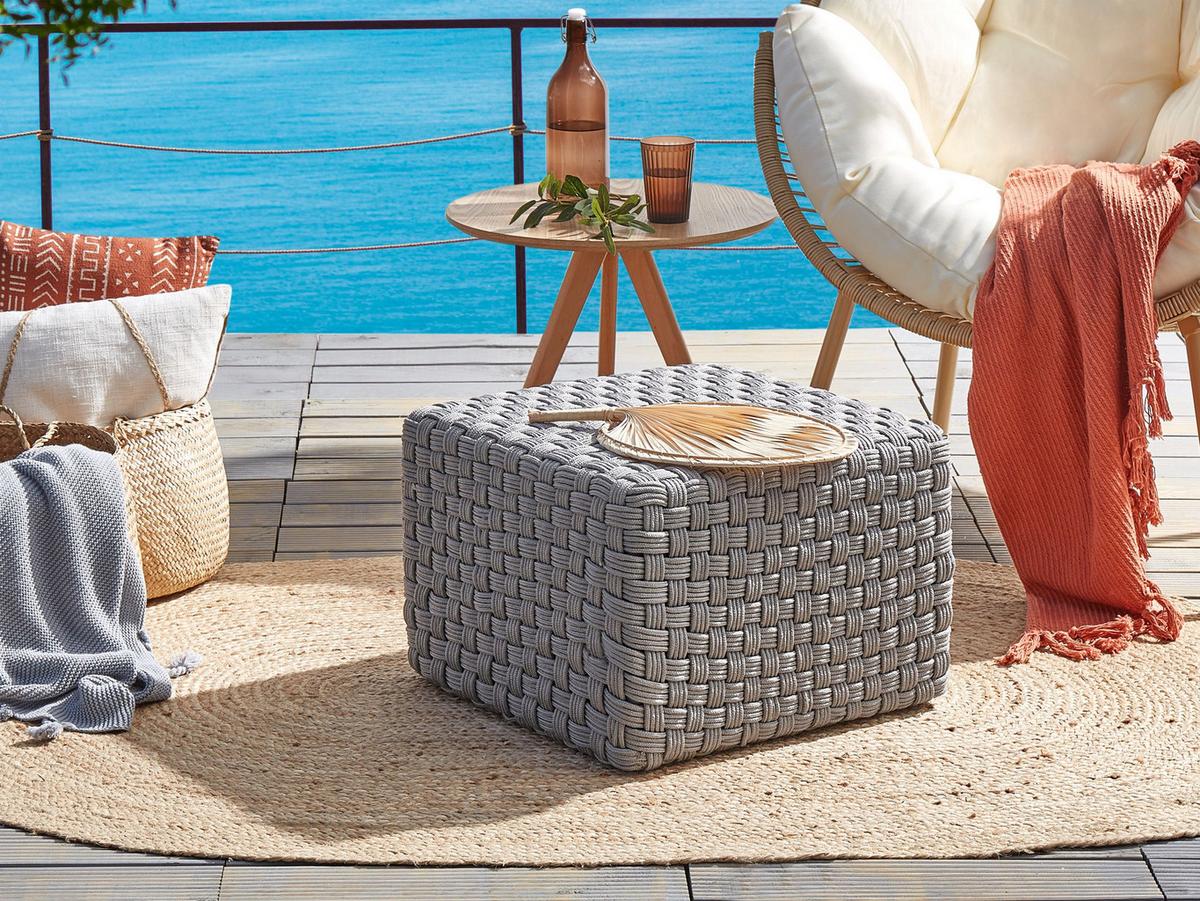 POUF Kunststoff Grau Nalli - Grau, Textil (50/35/50cm) - Beliani