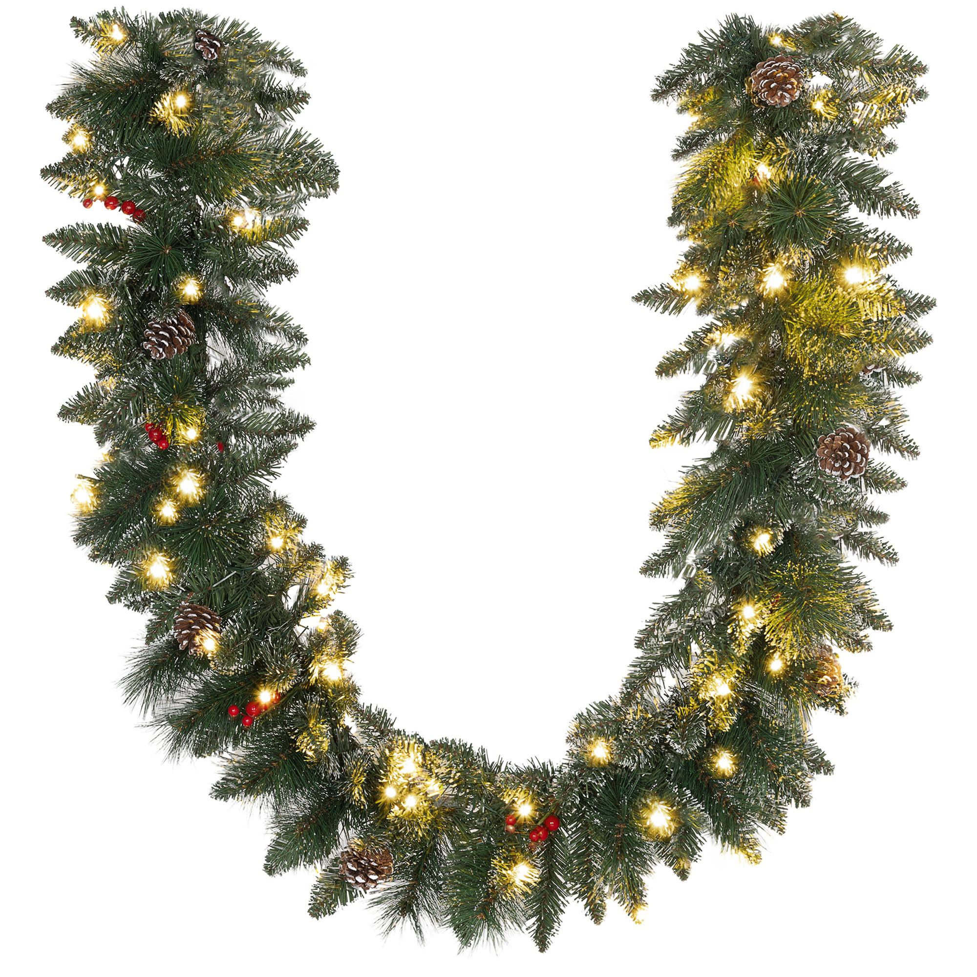 1,8 m künstliche Weihnachtsgirlande mit Lichterkette Blumendekoration Grün - Grün, Kunststoff (180cm) - HOMCOM