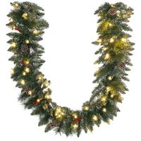 1,8 m künstliche Weihnachtsgirlande mit Lichterkette Blumendekoration Grün - Grün, Kunststoff (180cm) - HOMCOM