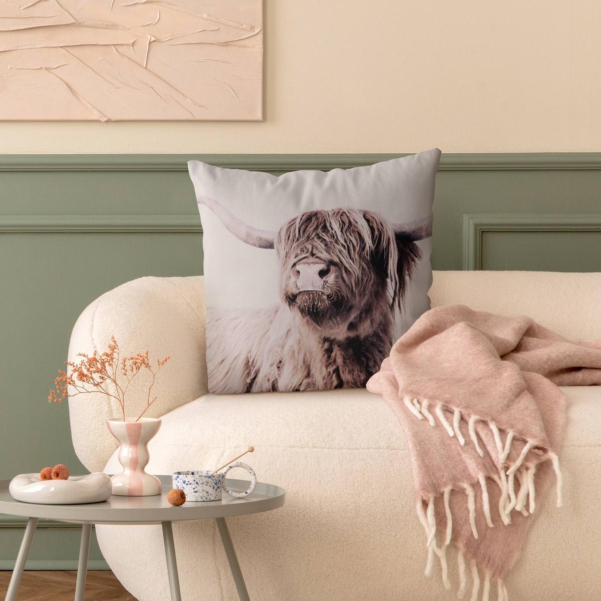 DEKOKISSEN Hochlandrind Frida in Beige 50/50 cm - Beige, Textil (50/50/10cm) - Bilderwelten