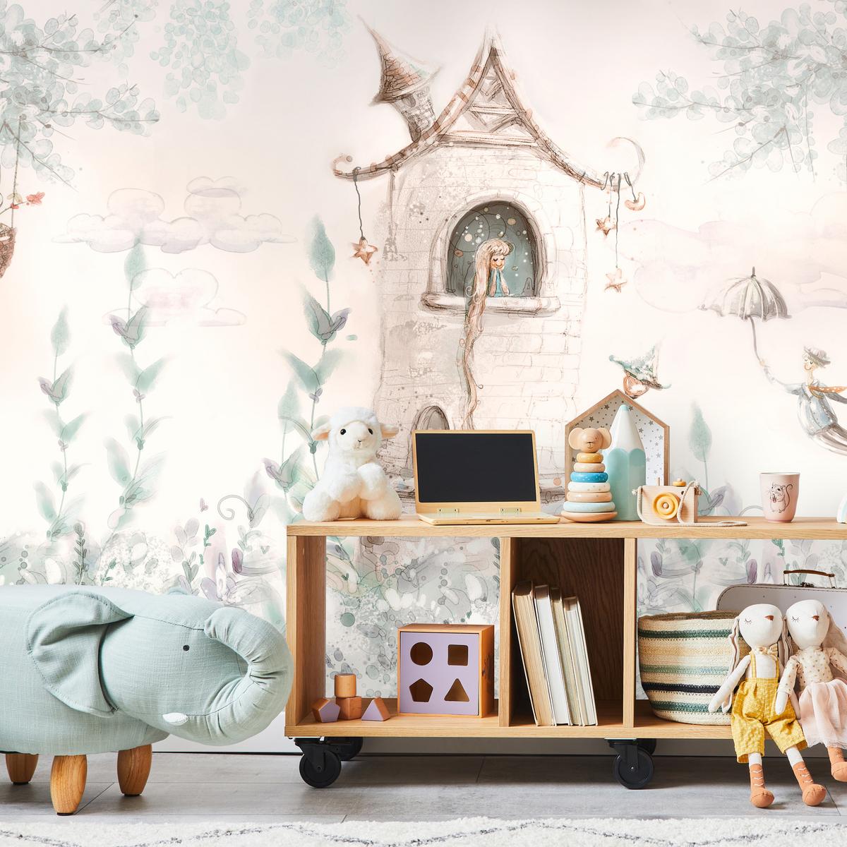 FOTOTAPETE für Kinderzimmer Die Prinzessin im Turm Märchen Pflanzen 100x70 - Beige, Papier (100/70cm) - Muralo