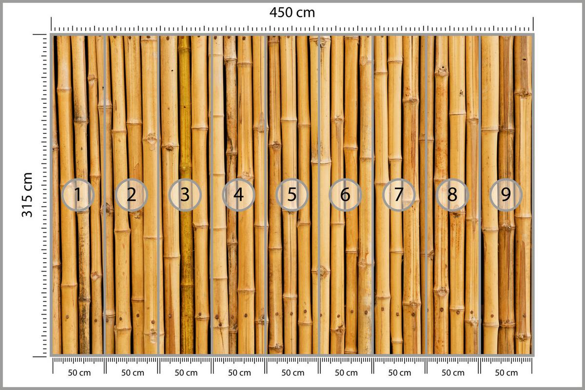 FOTOTAPETE für Küche Bambus Imitation Braune Wand Rustikal 450x315 - Orange/Braun, Papier (450/315cm) - Muralo