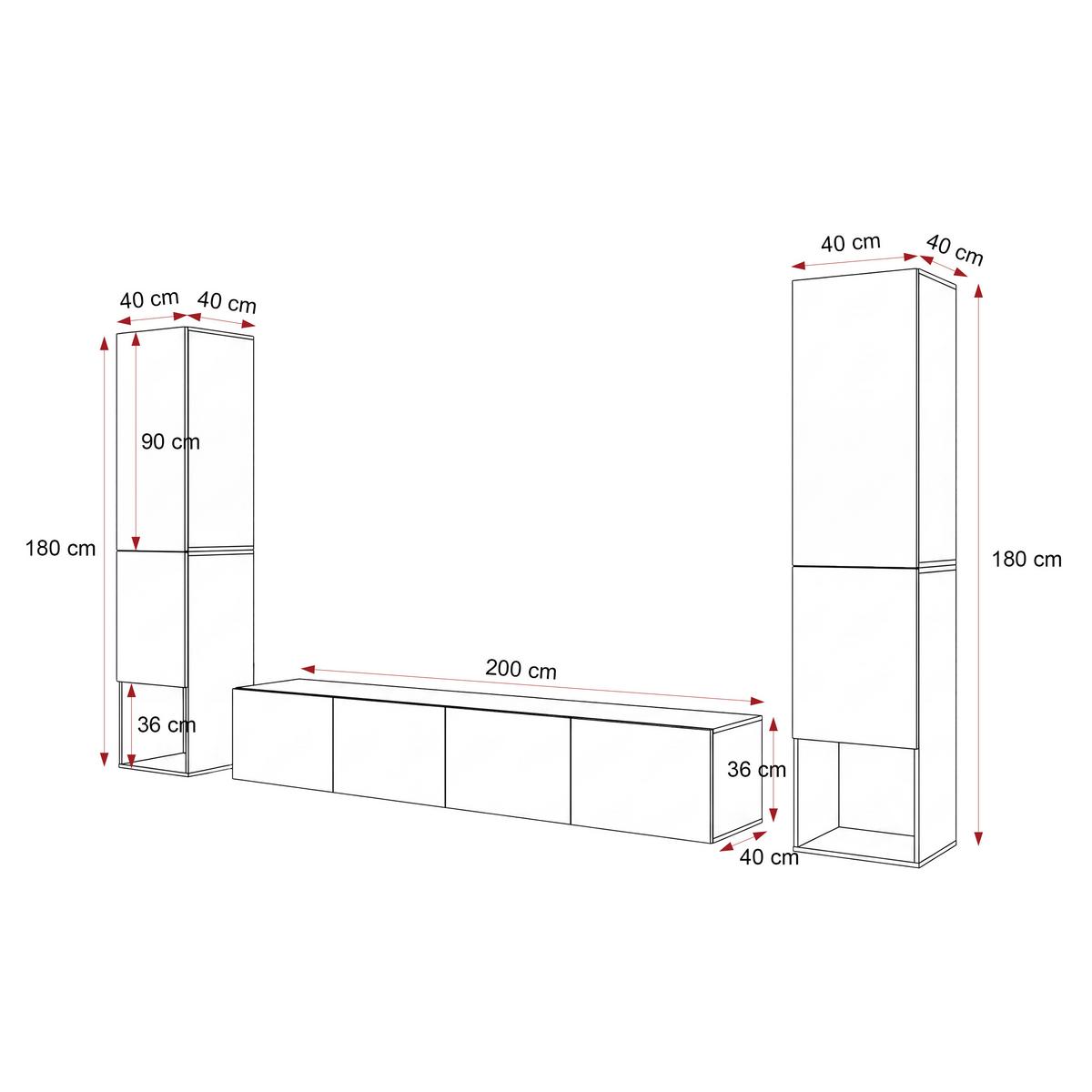 WOHNWAND ANGEL LINE II 3-teilig, mit LED-Beleuchtung, Kaschmir - Kaschmir, Holzwerkstoff (280/180/40cm) - Idohome