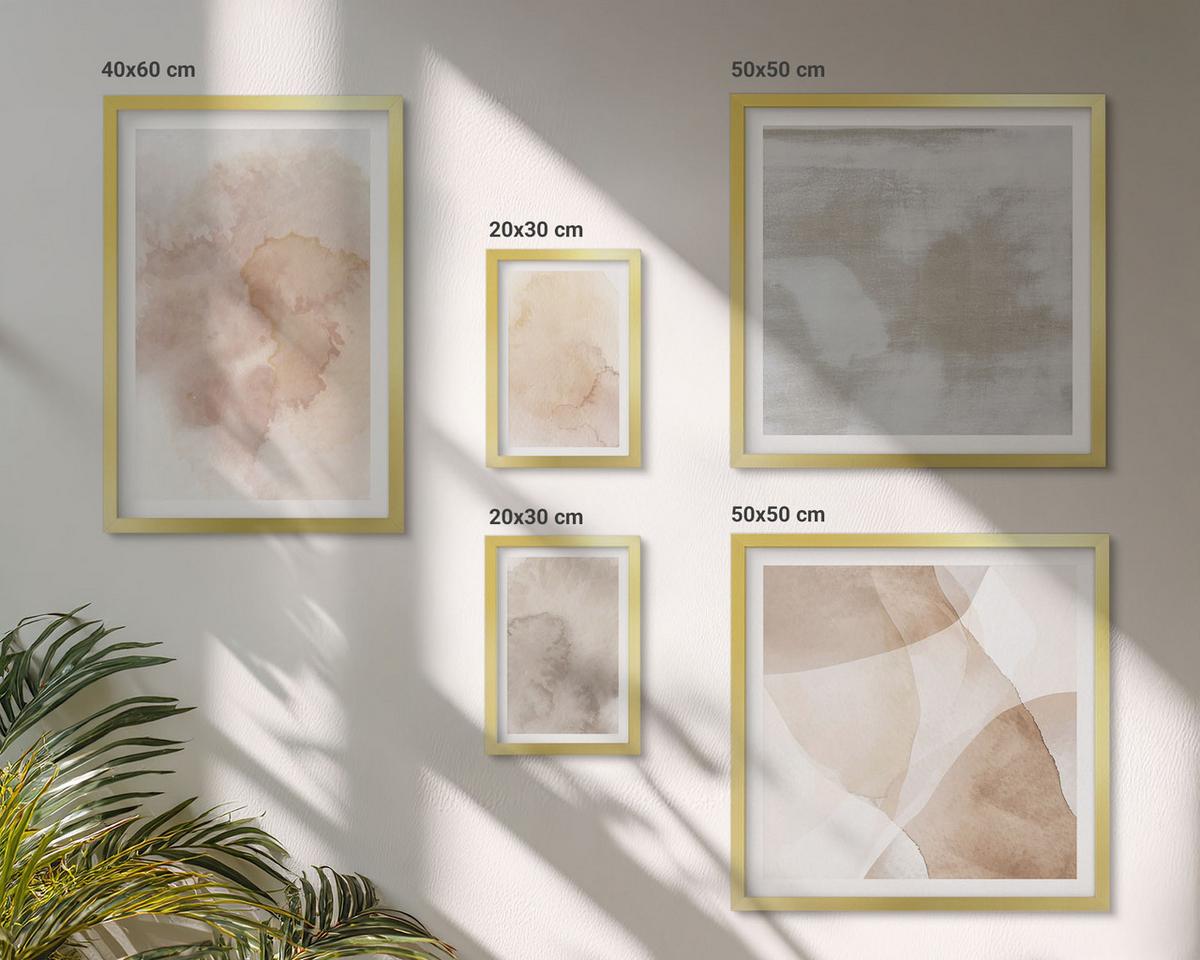 BILDER SET 5er Set - 50x50 cm & 20x30 cm & 40x60 cm Goldrahmen - Warme Aquarell-Pastelltexturen - Goldfarben, Kunststoff (40/60cm) - TULUP