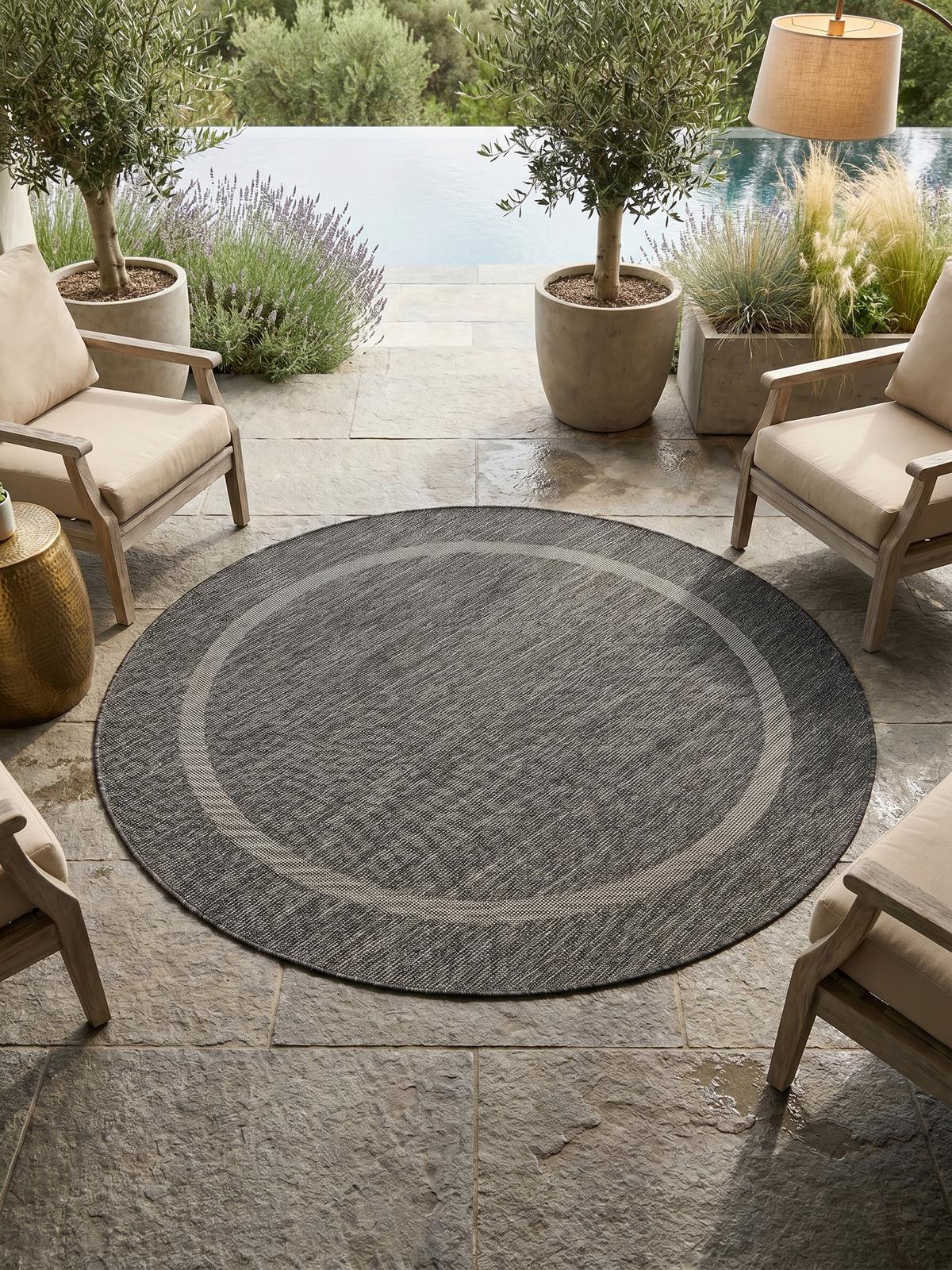 TEPPICH Outdoor ALSTER in Schwarz, einfarbig, Ø 120 cm - Grau, Textil (120/120cm) - KADIMA DESIGN