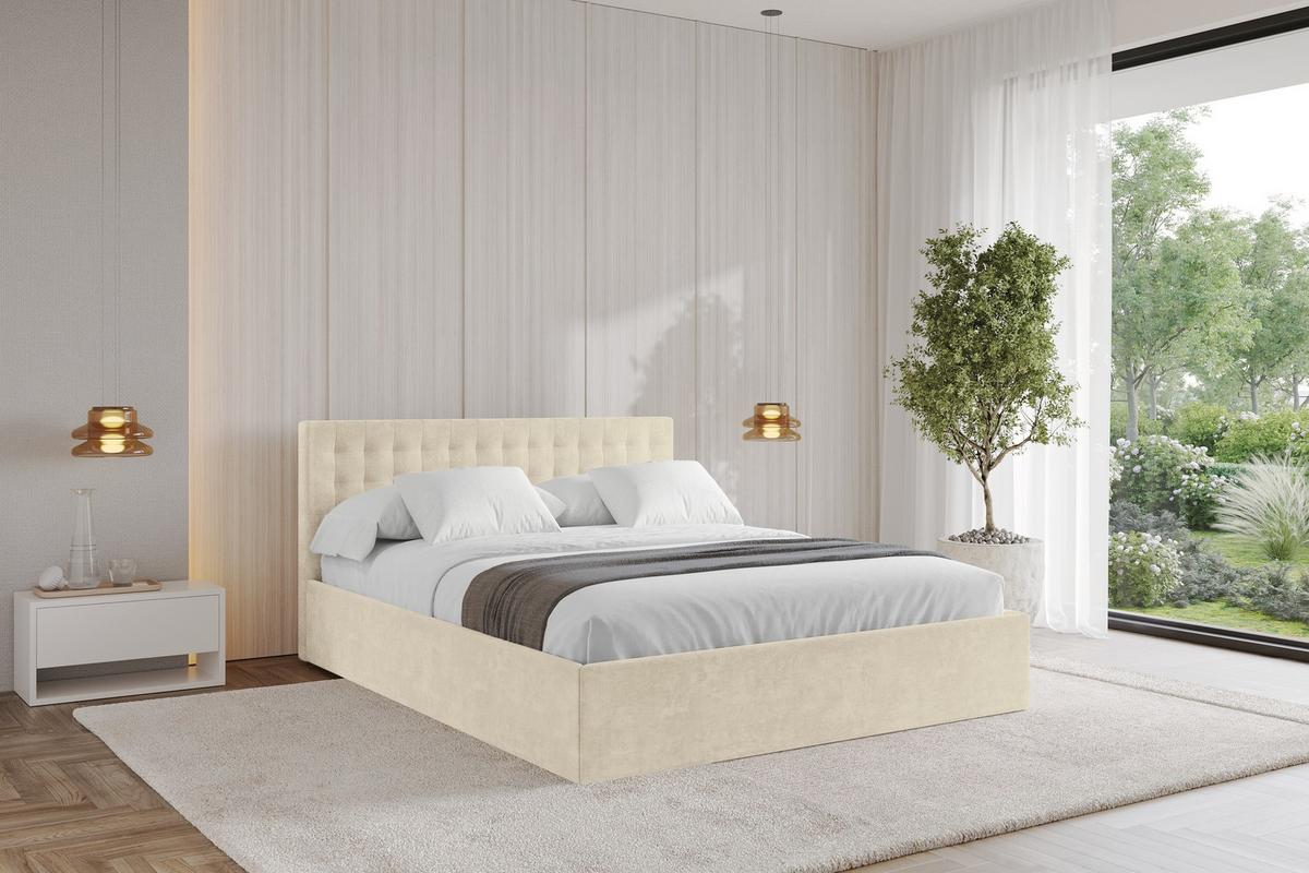 POLSTERBETT mit Bettkasten und Lattenrost, Boxbett ohne Matratze - PARI 180x200 Beige - Beige, Holzwerkstoff/Textil (180/200cm) - ALTDECOR