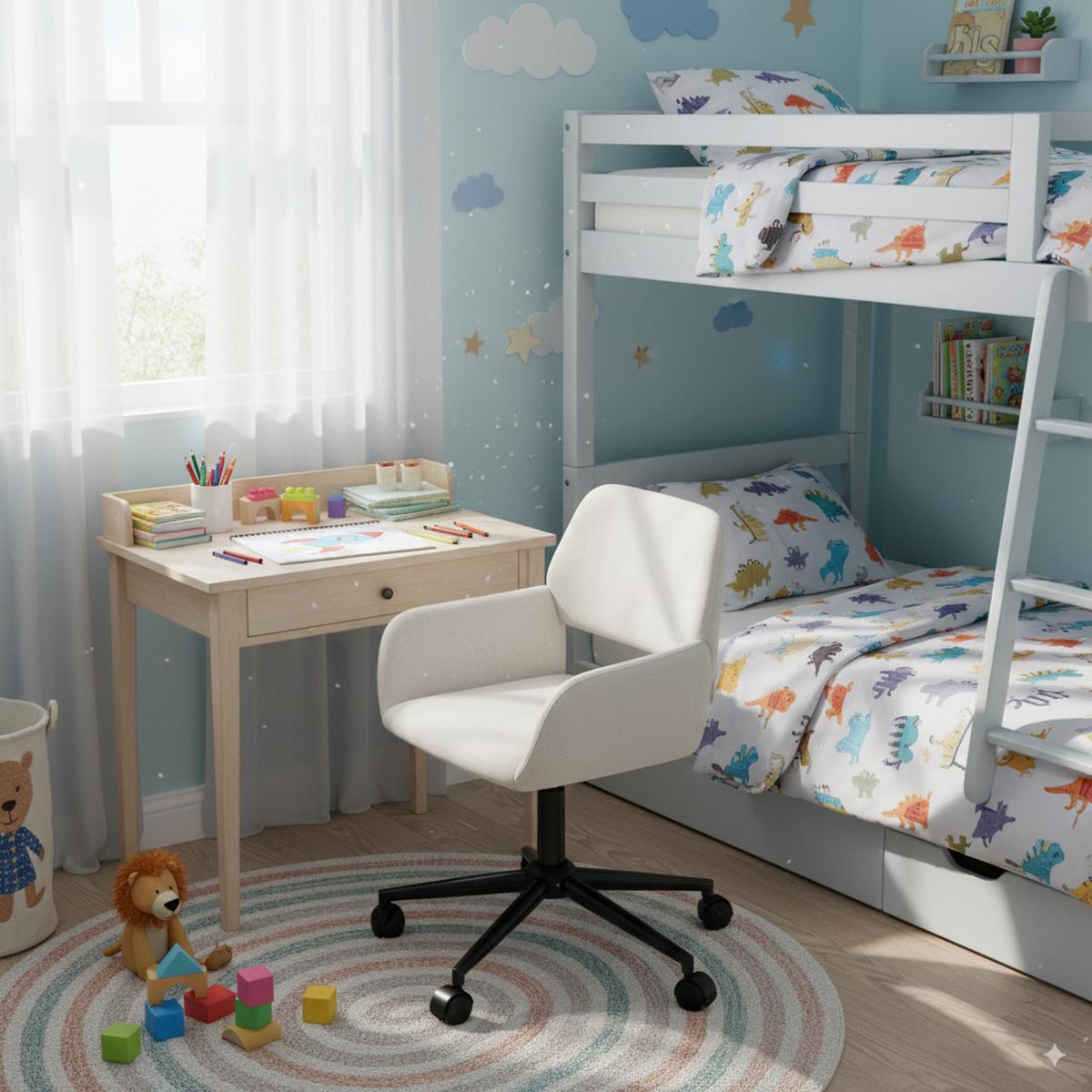 KINDERDREHSTUHL Stoffbezug höhenverstellbar & 360° drehbar - Creme/Schwarz, Holzwerkstoff/Textil (56/85/58cm) - Urban Meuble