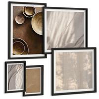 BILDER SET 5er Set - 50x50 cm & 20x30 cm & 40x60 cm Schwarzer Rahmen - Strukturen, Texturen, Minimalismus - Schwarz, Kunststoff (40/60cm) - TULUP