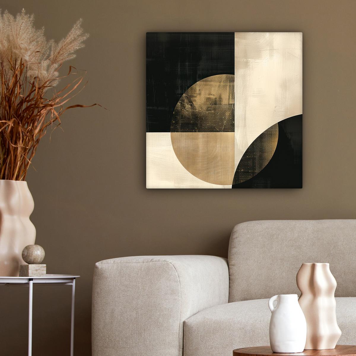 LEINWANDBILD Abstrakt - Geometrische Formen - Schwarz - Gold Wandbild Wohnzimmer 50x50 cm - Ecru, Textil (50/50cm) - MuchoWow