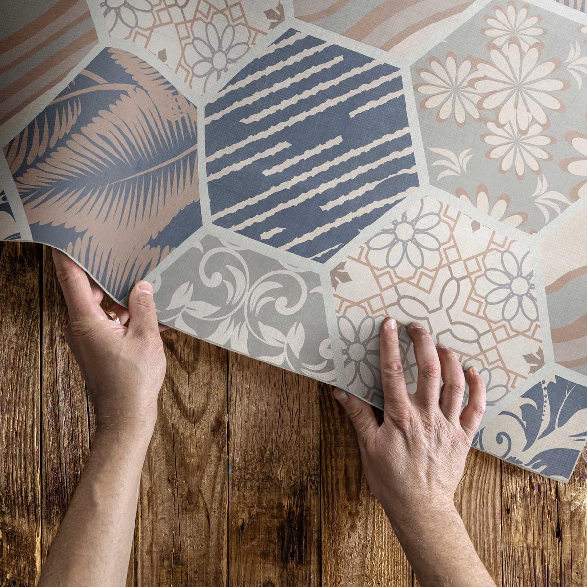 TEPPICH 80x120 cm Hawaiianische Hexagone Boho Kacheln - Sandfarben, Kunststoff (80/120cm) - Wallfluent