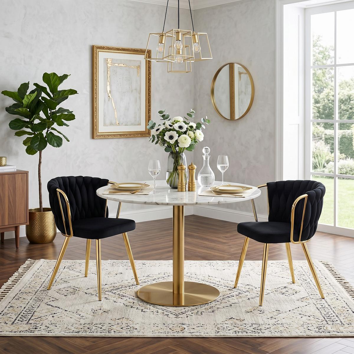ESSZIMMERSTUHL 2ER-SET aus Samt mit goldenen Beinen, ergonomisch gepolstert - Schwarz, Textil (43/76/58cm) - Urban Meuble