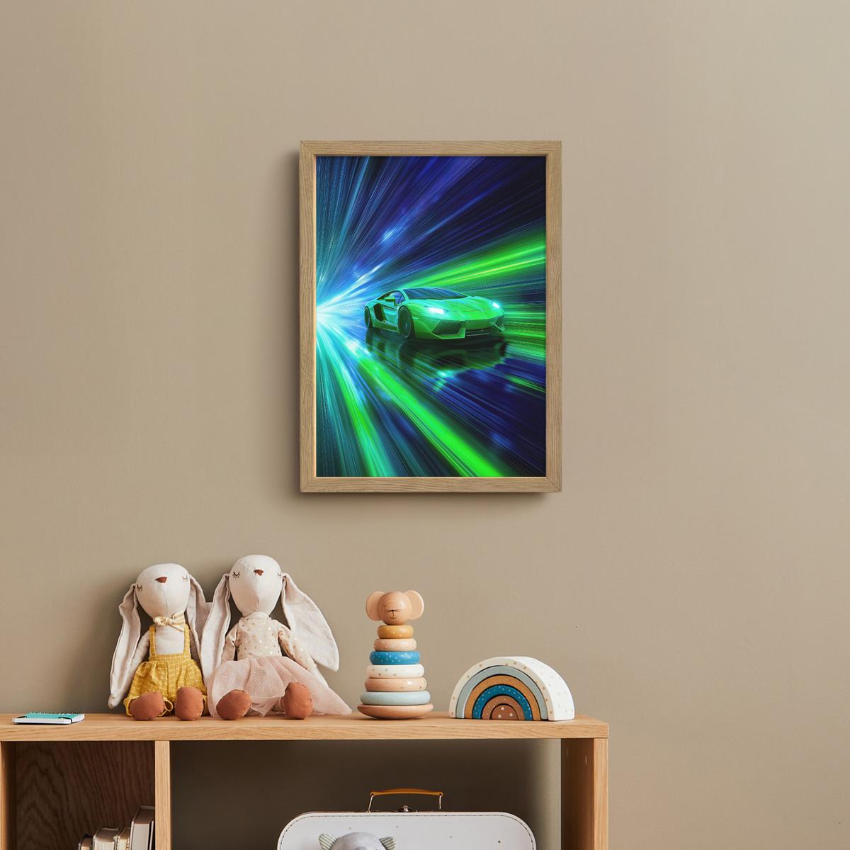 NACHTTISCHLAMPE MIT AKKU Geschwindigkeit - Leicht - Sportwagen - Grün 30x40 cm - Grün, Holzwerkstoff (8/30/40cm) - OnlyWow