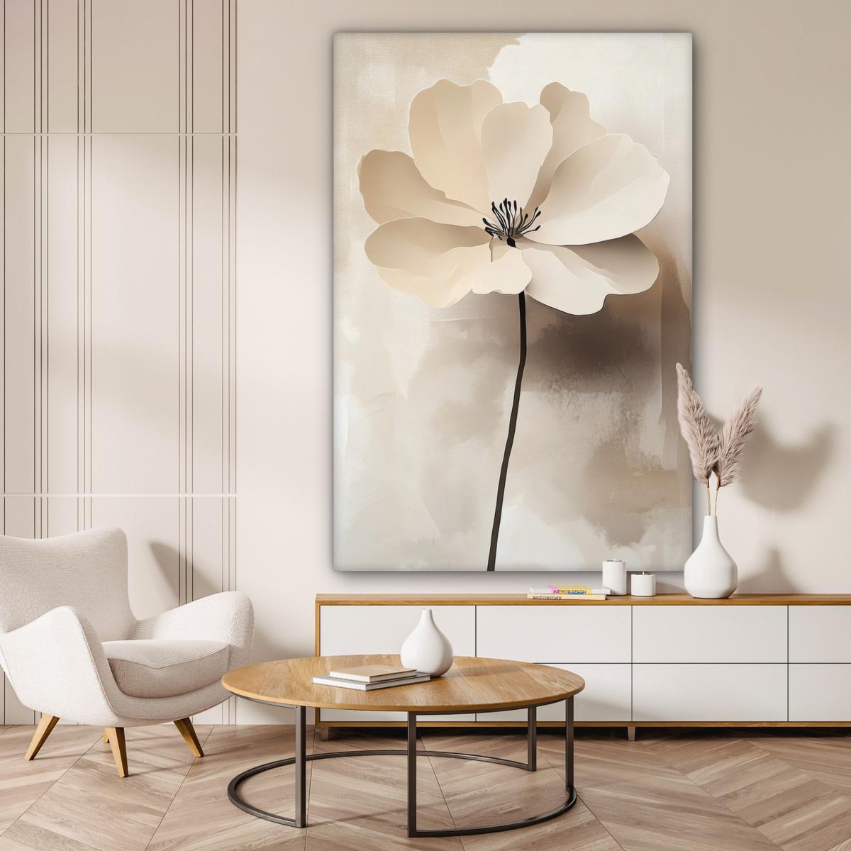 LEINWANDBILD Blume - Beige - Farbe - Schatten Deko Groß 90x140 cm - Creme, Textil (90/140cm) - MuchoWow