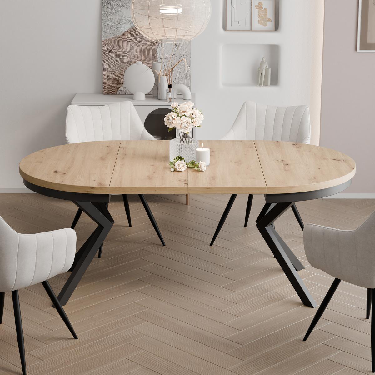 AUSZIEHTISCH MILTON 90-166/76 cm mit Metallgestell und Zarge, Schwarz / Artisan-Eiche - Schwarz/Eiche Artisan, Holzwerkstoff/Metall (90/90/76cm) - Idohome