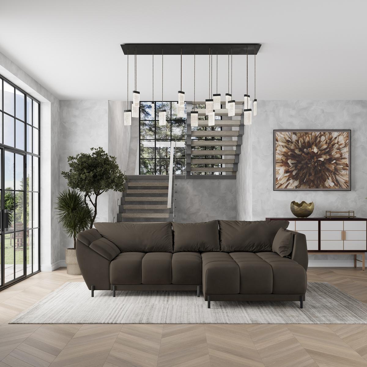 ECKSOFA VESTANO R-S Braun Velours-Stoff mit Schlaffunktion - Braun, Holz (287/182cm) - MASSENO