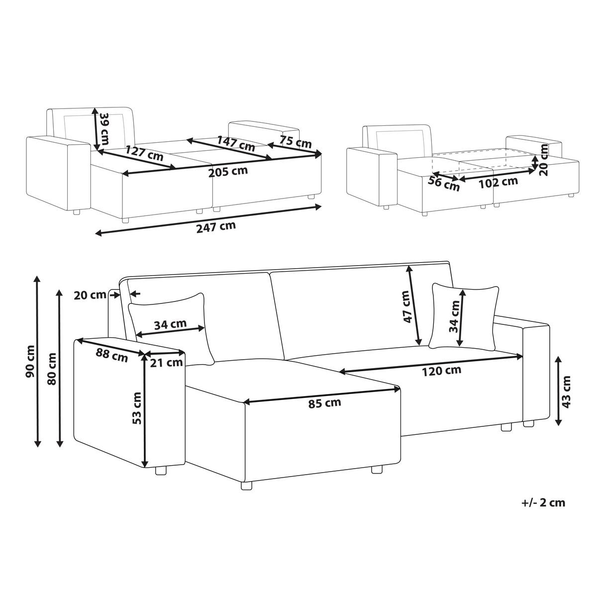 ECKSCHLAFSOFA 3-Sitzer Cord Grün mit Stauraum rechtsseitig Abacka - Grün, Textil (247/147cm) - Beliani