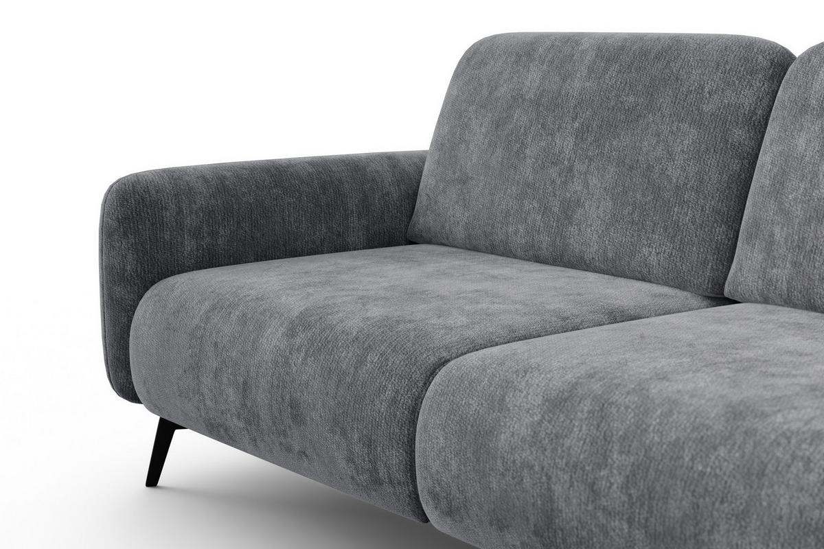SOFA FEBE 3-Sitzer, grauer Chenille-Stoff - Schwarz/Grau, Holz/Textil (190/82/96cm) - Wozimo