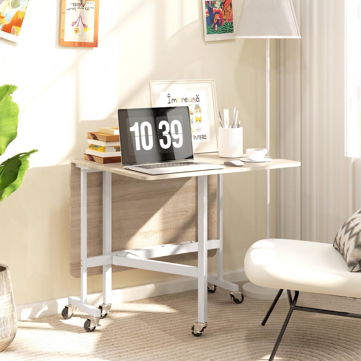 KLAPPTISCH Spanplatte Stahl Eiche-weiß - Eichefarben/Weiß, Holzwerkstoff/Metall (120/80/73cm) - HOMCOM