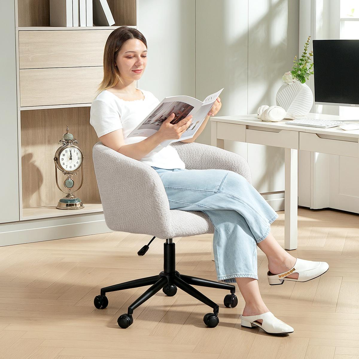 SCHREIBTISCHSTUHL Homeoffice Stuhl mit Leinenoptik Gewölbter Rückenlehne Creme - Creme/Schwarz, Textil/Metall (59/85/65cm) - HOMCOM