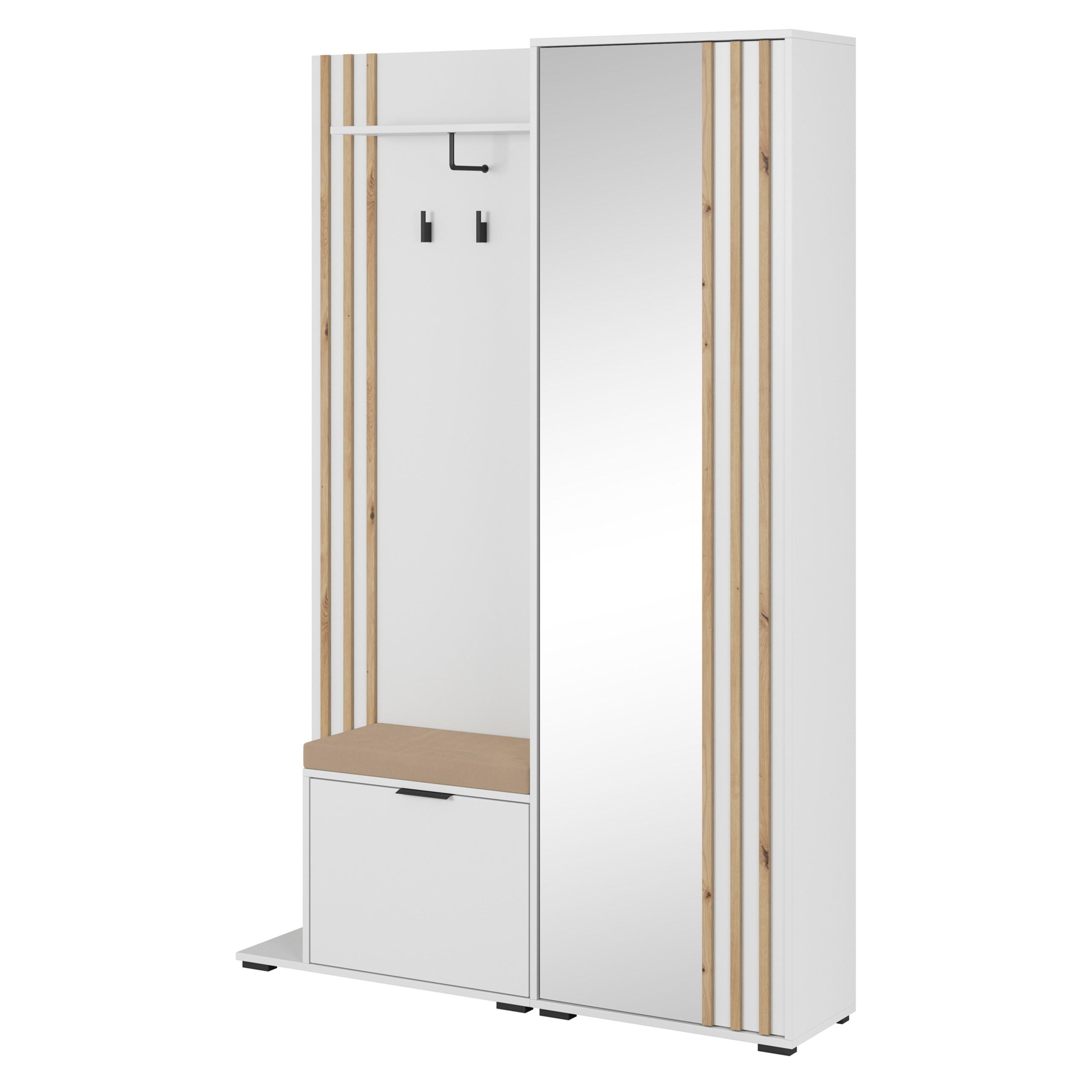 GARDEROBENSCHRANK NELIANA 131/192/40 cm Modern Garderobe-Set Weiß - Weiß, Holzwerkstoff (131/192/40cm) - MASSENO