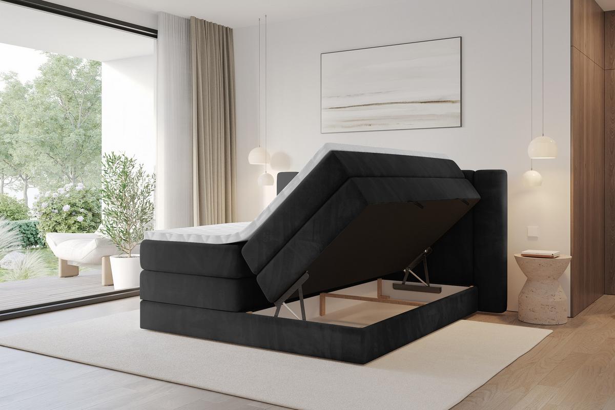BOXSPRINGBETT mit Matratze H3/H4 - EVON KING - 180x200 cm Schwarz - Schwarz, Holzwerkstoff (180/200cm) - ALTDECOR