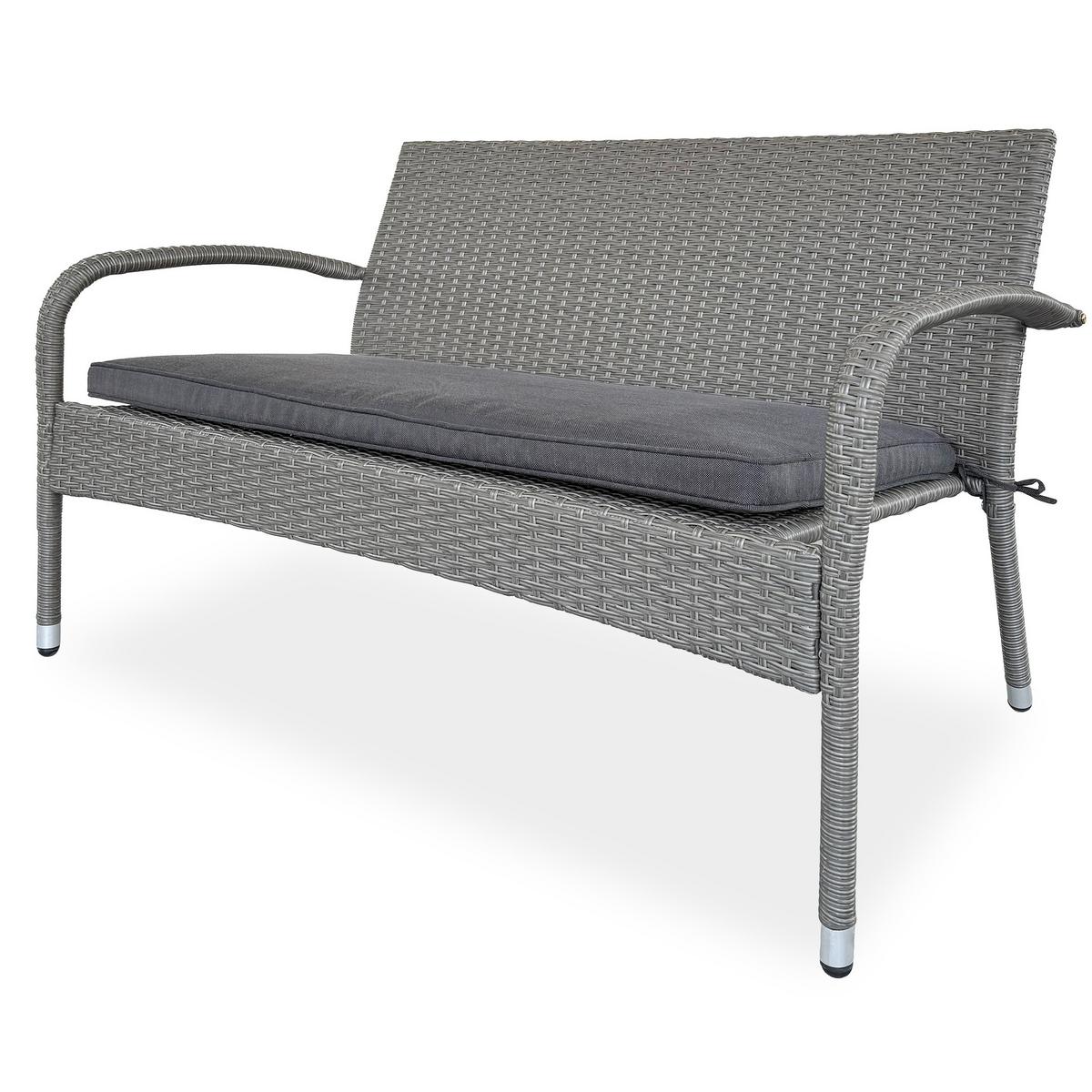 GARTENSET Montero Sofa, 2 Sessel und Tisch mit gehärtetem Glas, Metall+Technorattan - Dunkelgrau/Grau, Metall - Beautysofa